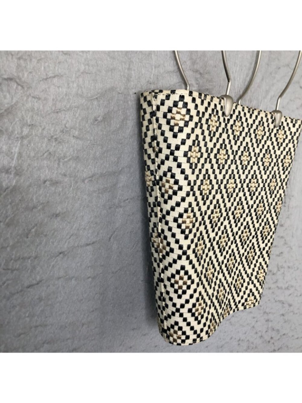Elaine Turner Designs Bag Womens Small Beige Woven Geometric Metal Ring Modern - Picture 3 of 16